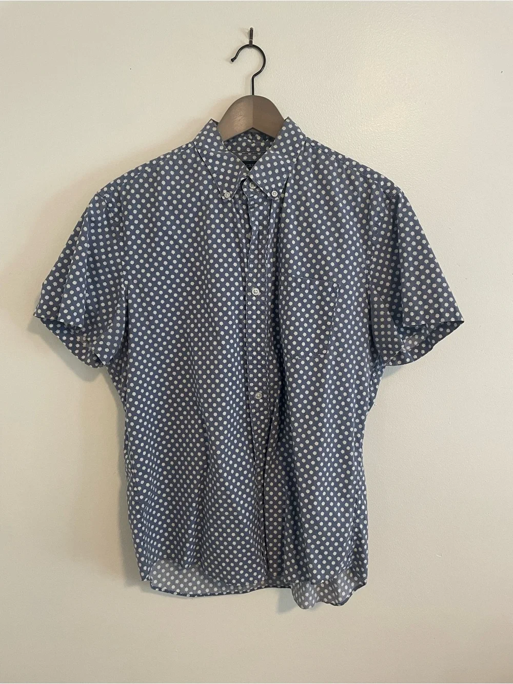 J. Crew Blue Short-Sleeve Button-Down with White Dot Print
